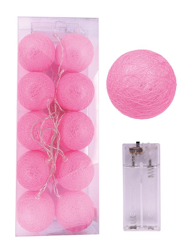 10'lu Sarı Led Işıklı 2 Metre Yuvarlak Top Pembe Renk