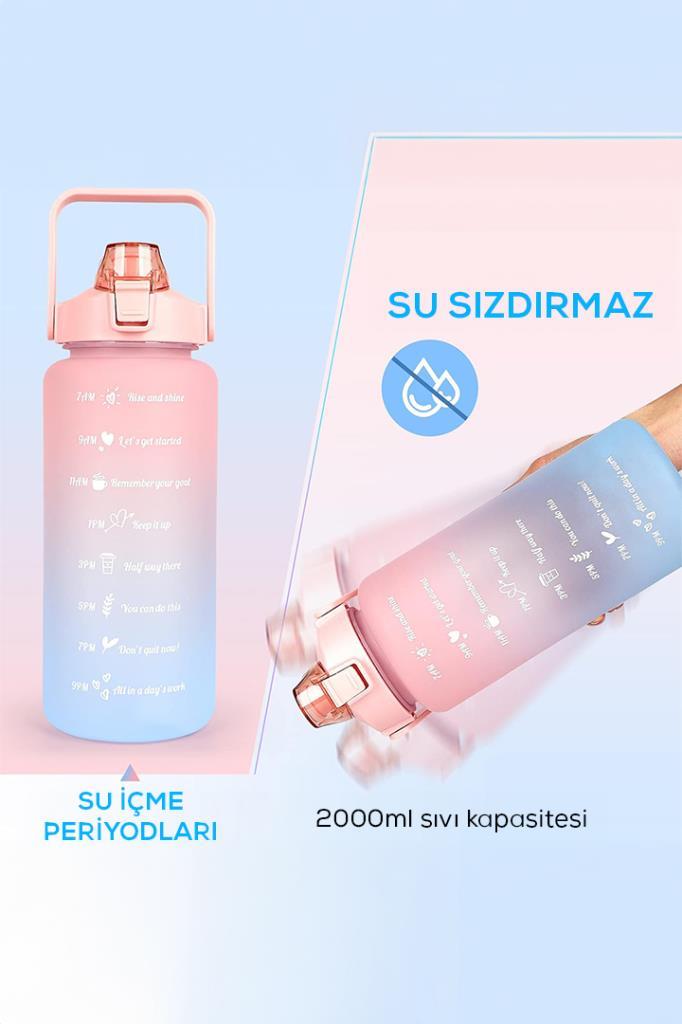 1500 Ml Pipetli Renkli Matara Pembe