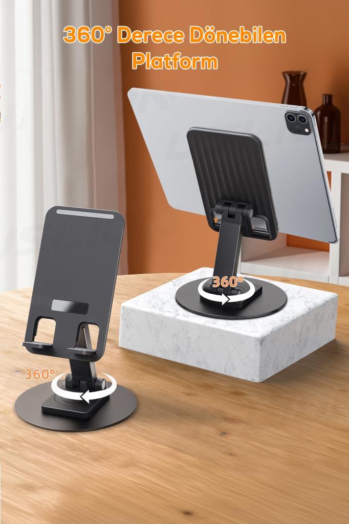 2'li 360° Döner Alüminyum Ayarlanabilir Telefon ve Tablet Standı