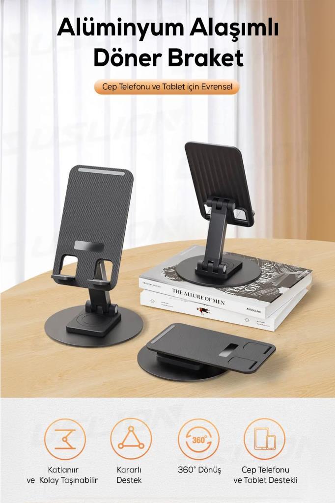 2'li 360° Döner Alüminyum Ayarlanabilir Telefon ve Tablet Standı