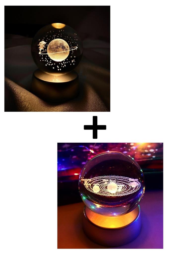 (KIRILABİLİR) 2'li Set Gezegen Cam Küre Işıklı 3D Led Işık Dekoratif Hediyelik + Satürn Kız Işıklı 3D Renkli LED Işıklı Küre Dekoratif Hediyelik