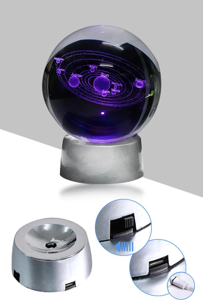 (KIRILABİLİR) 2'li Set Gezegen Cam Küre Işıklı 3D Led Işık Dekoratif Hediyelik + Satürn Kız Işıklı 3D Renkli LED Işıklı Küre Dekoratif Hediyelik