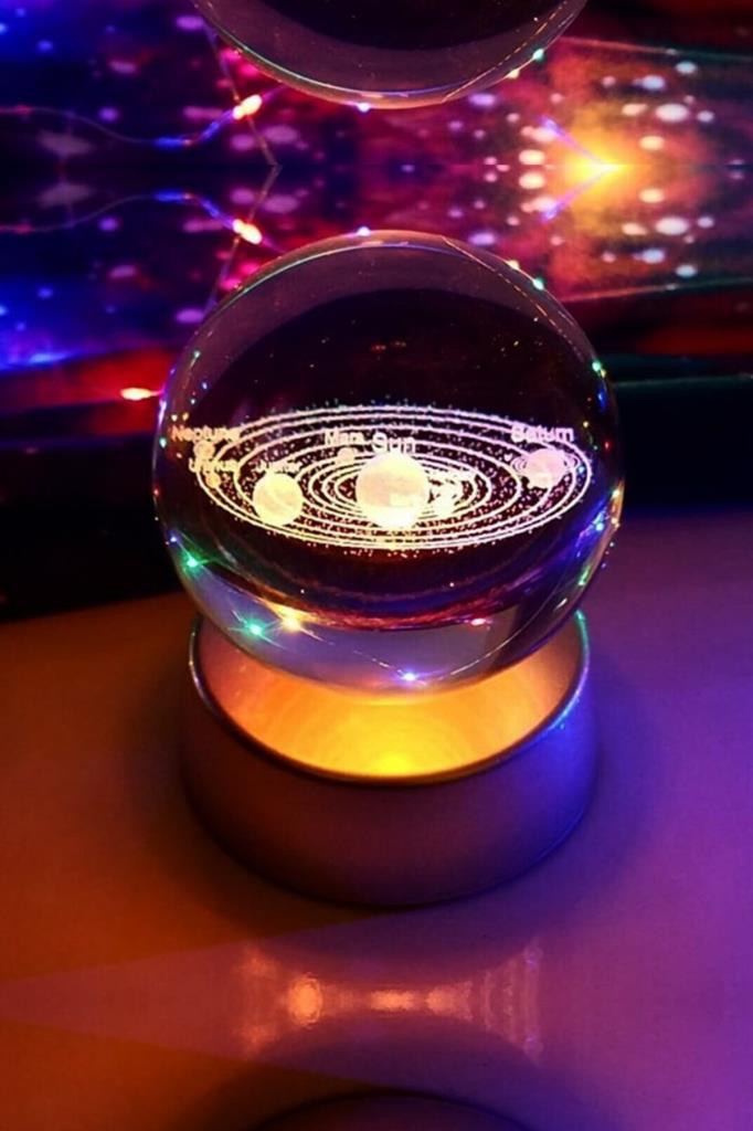 (KIRILABİLİR) 2'li Set Gezegen Cam Küre Işıklı 3D Led Işık Dekoratif Hediyelik + Satürn Kız Işıklı 3D Renkli LED Işıklı Küre Dekoratif Hediyelik