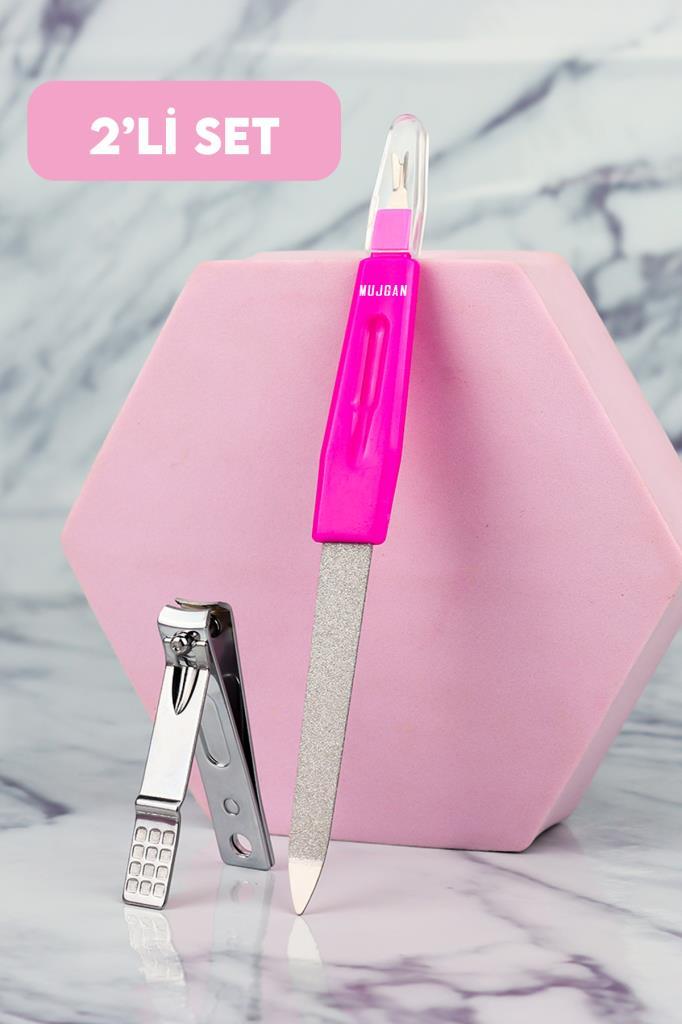 2'li Set Tırnak Makas + Et İticili Törpü Pembe Renk