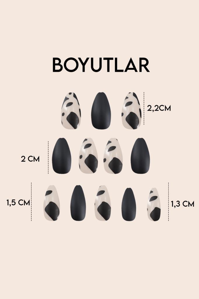 24'lü Parlak Siyah-Beyaz Zebra Desen Takma Tırnak T-82 C