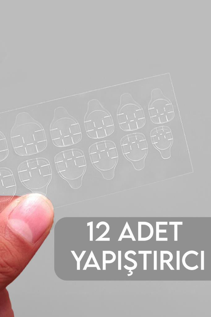 24'lü Parlak Siyah-Beyaz Gül Desenli Takma Tırnak T-83 D