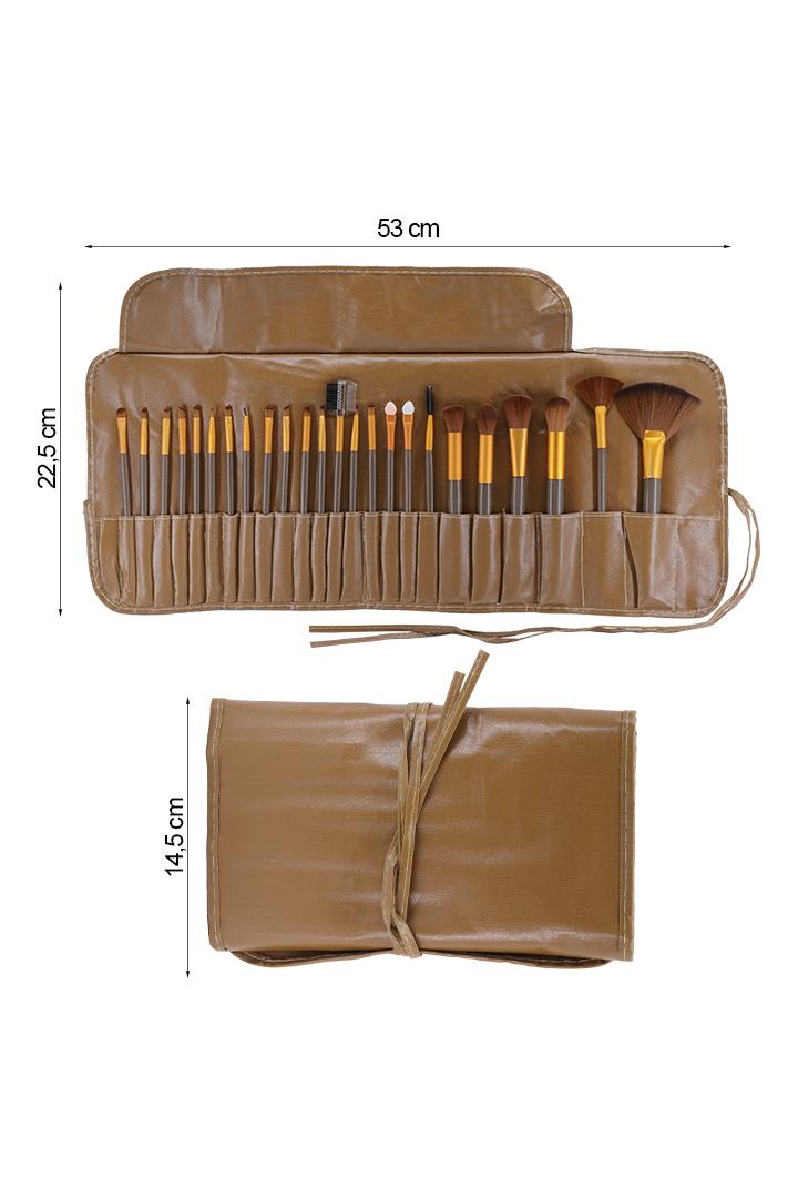 24'lü Taba Kahverengi Deri Çantalı Fırça Seti