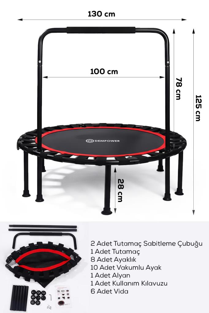 250 KG Taşıma Kapasiteli 130x125 cm Katlanabilir Destekli Trambolin