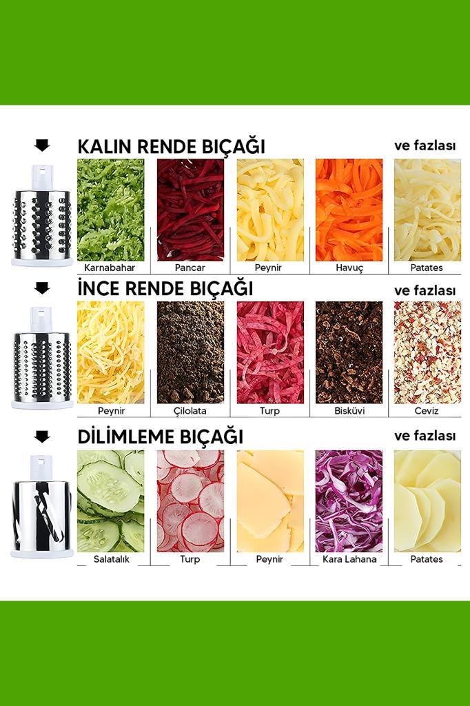3 Aparatlı Vakumlu Sebze Meyve Doğrayıcı Yeşil
