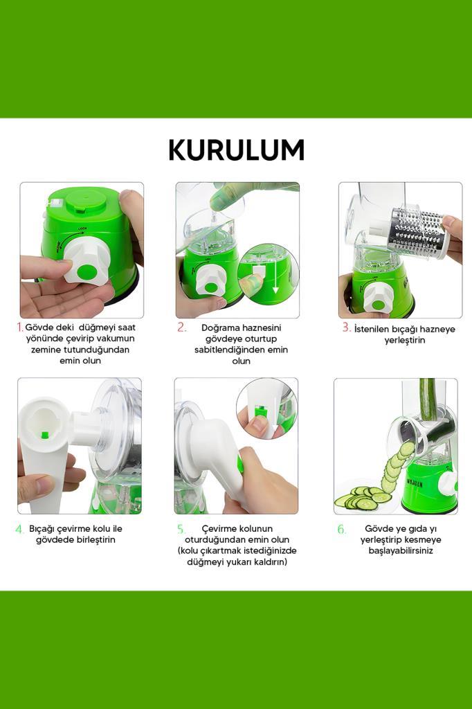 3 Aparatlı Vakumlu Sebze Meyve Doğrayıcı Yeşil