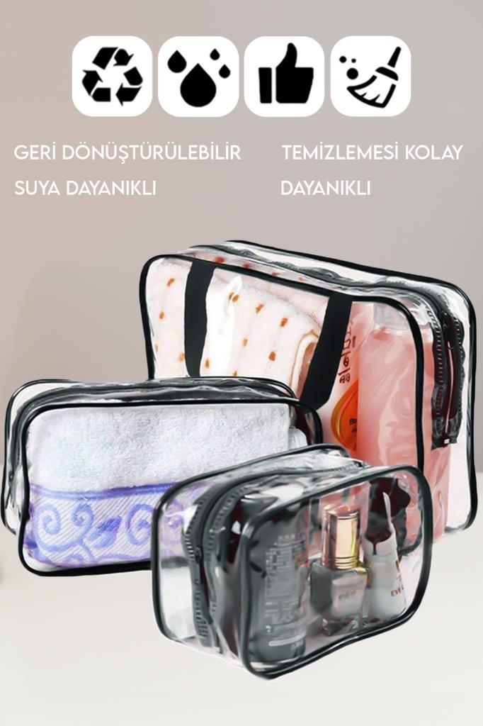 3'lü Makyaj Çantası Şeffaf