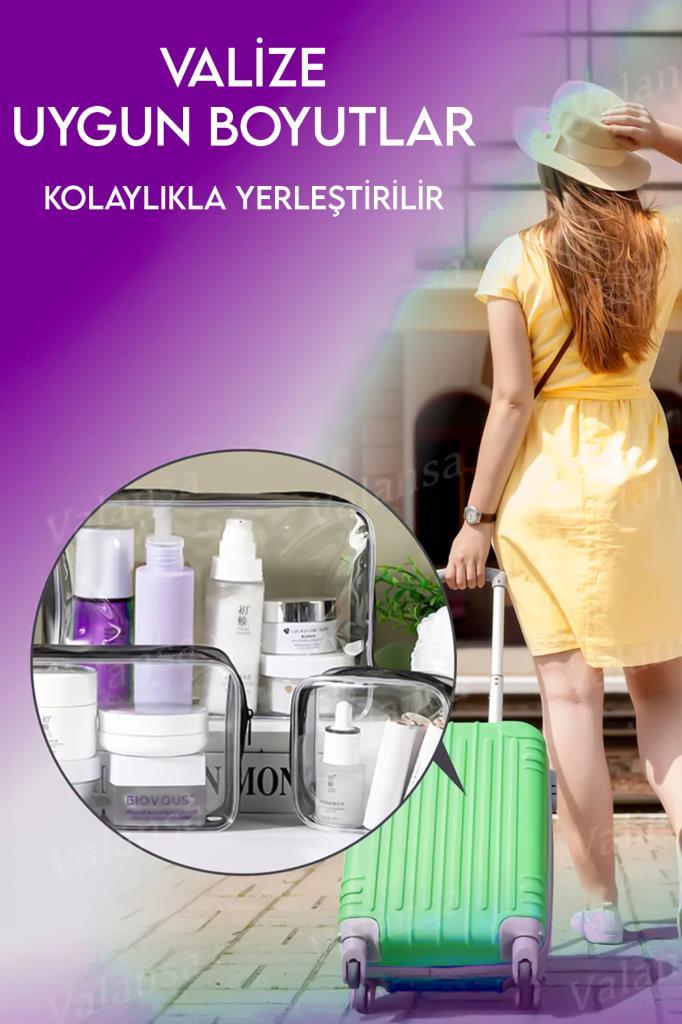 3'lü Makyaj Çantası Şeffaf