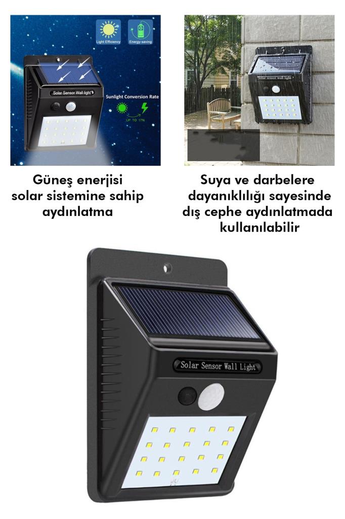 (KIRILABİLİR) 3 Adet Hareket Sensörlü Güneş Enerjisiyle Çalışan Su Geçirmez Duvar Lambası