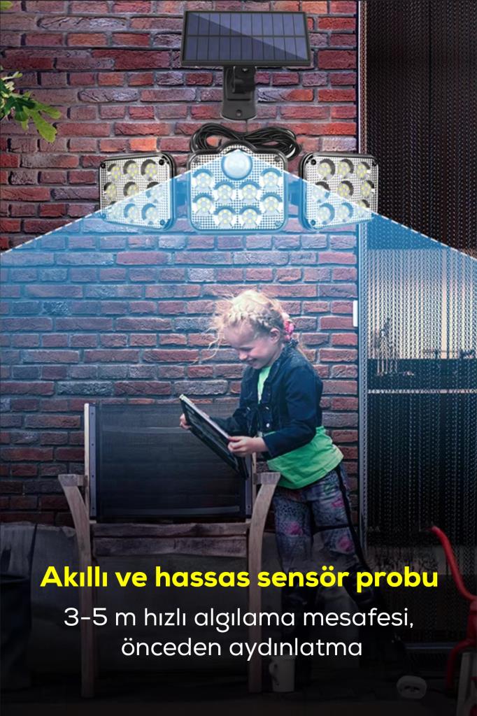 3 Modlu, Hareket Sensörlü, Su Geçirmez, Uzaktan Kumandalı Solar LED Lamba