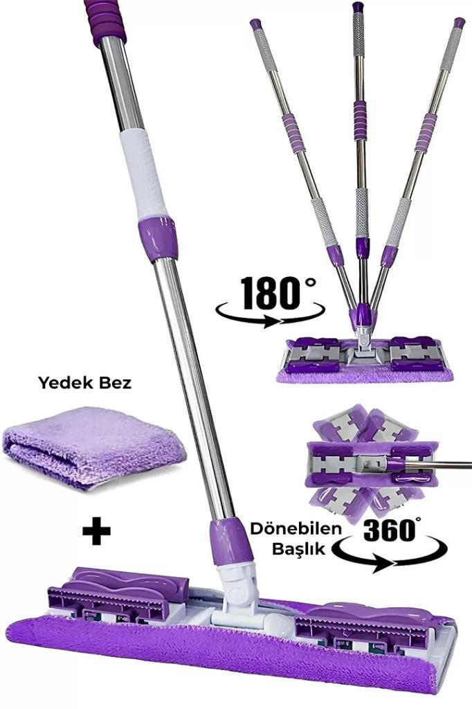 360 Derece Dönen Uzayabilen Saplı Mop Mor