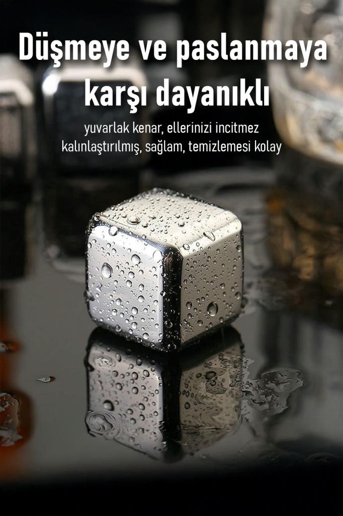 4'lü Çelik Buz Küpü ve Maşa Seti
