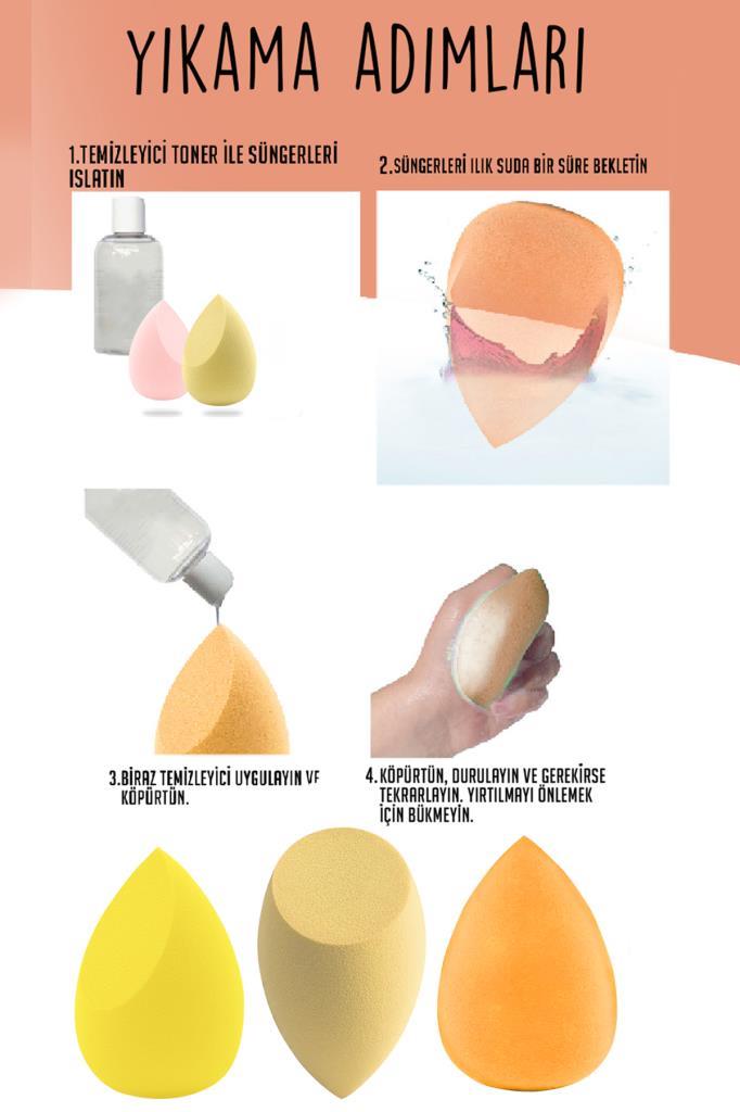 4'lü Standlı Makyaj Süngeri Seti Sarı Renk