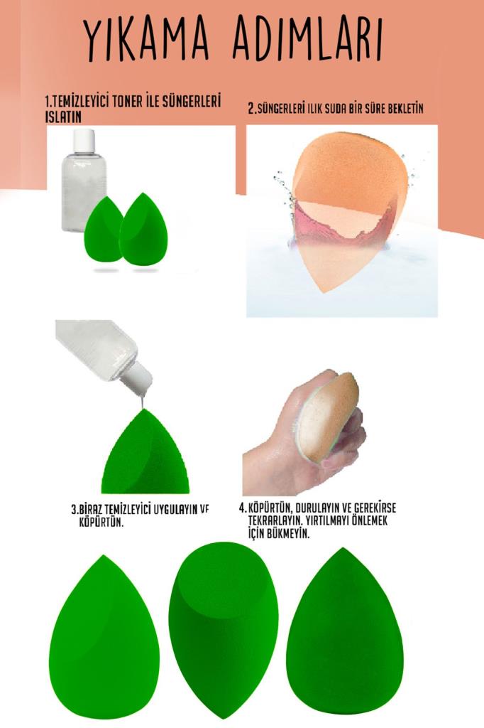 4'lü Standlı Makyaj Süngeri Seti Yeşil Renk