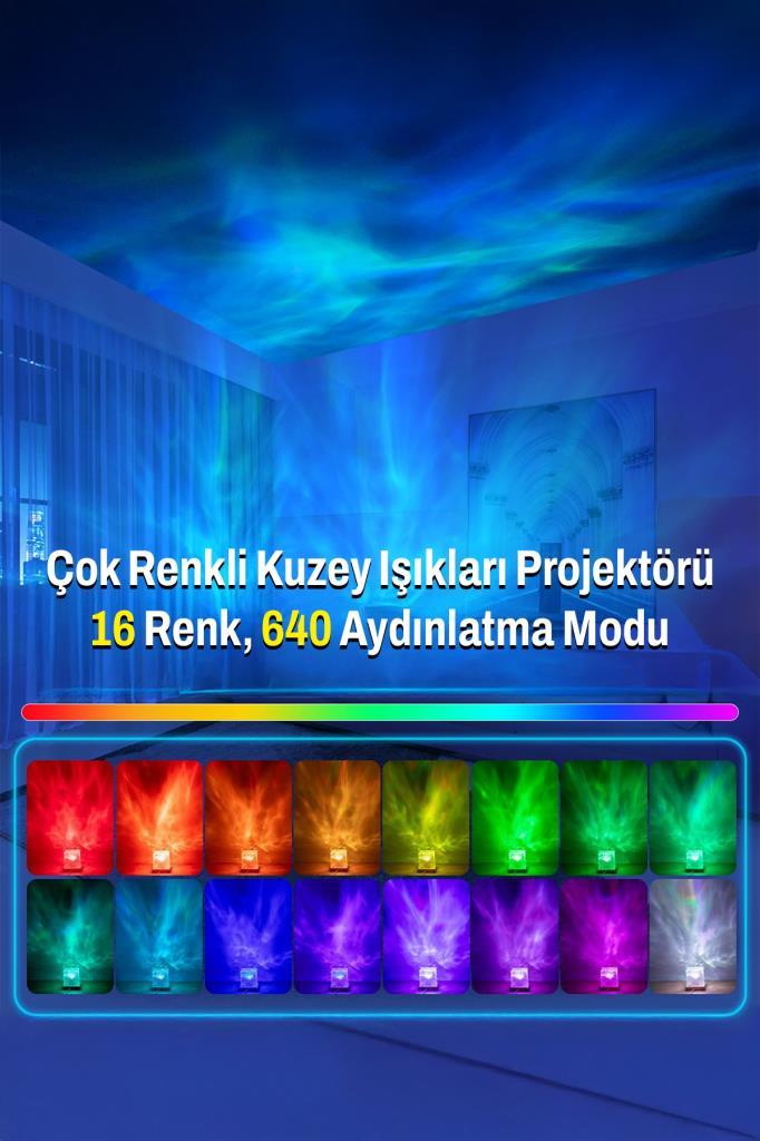 Uzaktan Kumandalı 16 Işık Modlu Okyanus Dalgası Efektli Gece Lambası