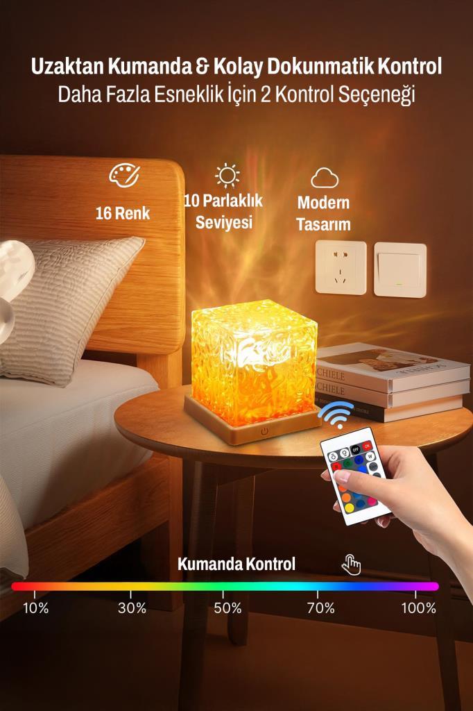Uzaktan Kumandalı 16 Işık Modlu Okyanus Dalgası Efektli Gece Lambası