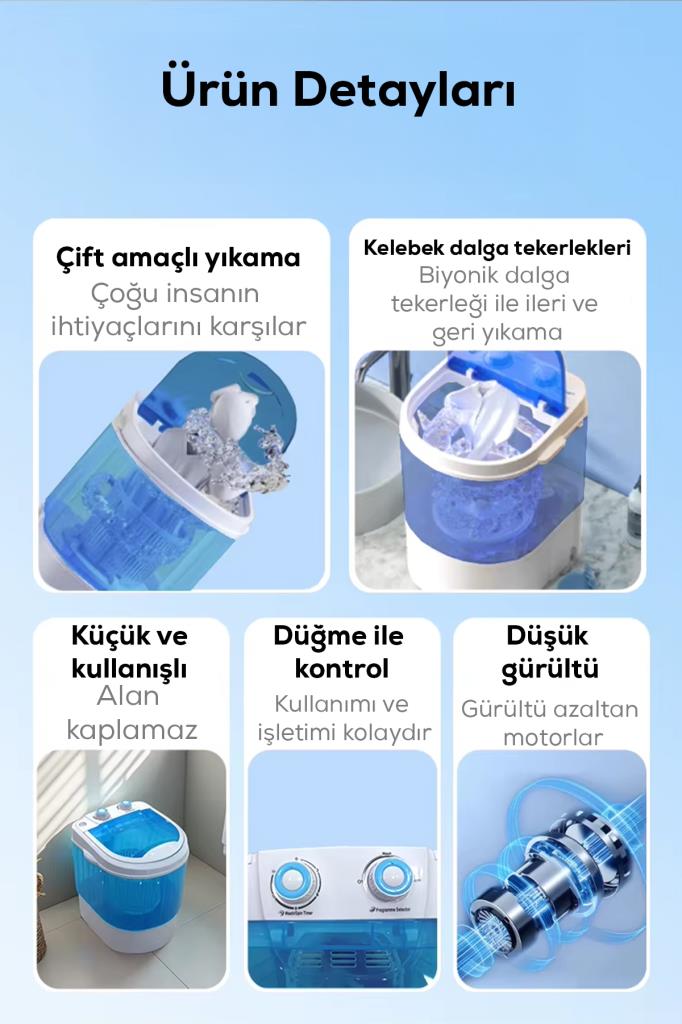 6 Kg Mini Taşınabilir Çamaşır ve Ayakkabı Yıkama Makinesi
