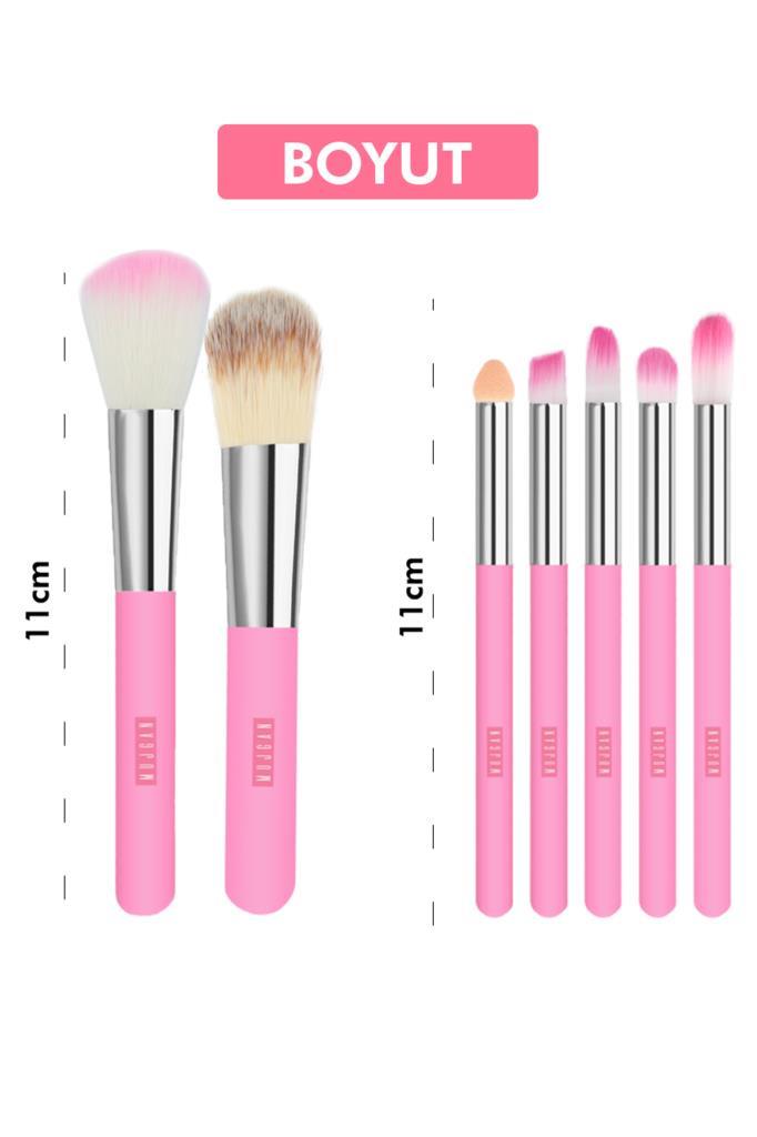 7'li Teneke Fırça Seti Pembe Renk