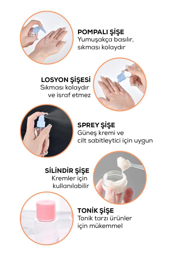Çantalı 5’li Seyahat Boy Mini Şişe Seti Pembe Renk