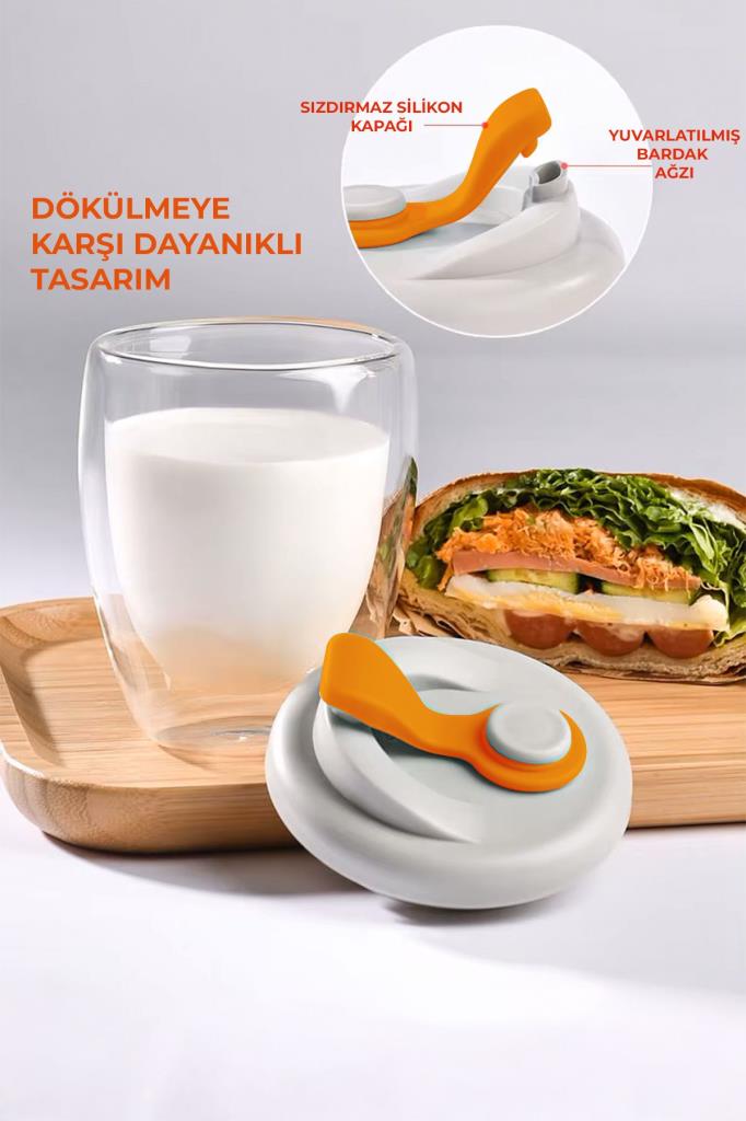 Çift Katmanlı Borosilikat Cam Termos Kapaklı Bardak