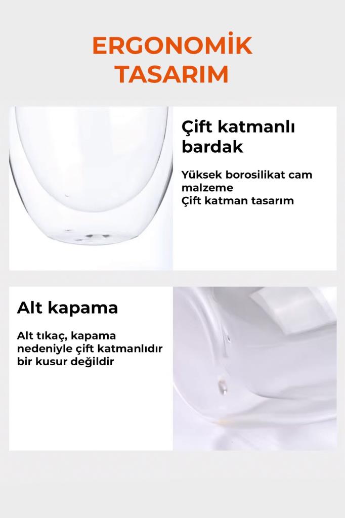 Çift Katmanlı Borosilikat Cam Termos Kapaklı Bardak