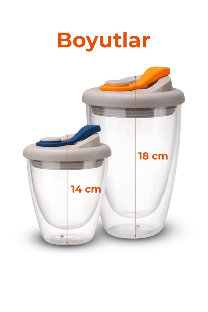 Çift Katmanlı Borosilikat Cam Termos Kapaklı Bardak