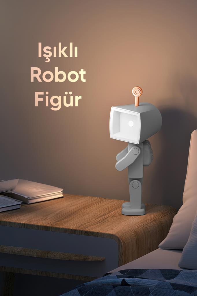 Çok Amaçlı Robot Şekilli Gece Lambası Beyaz Kare