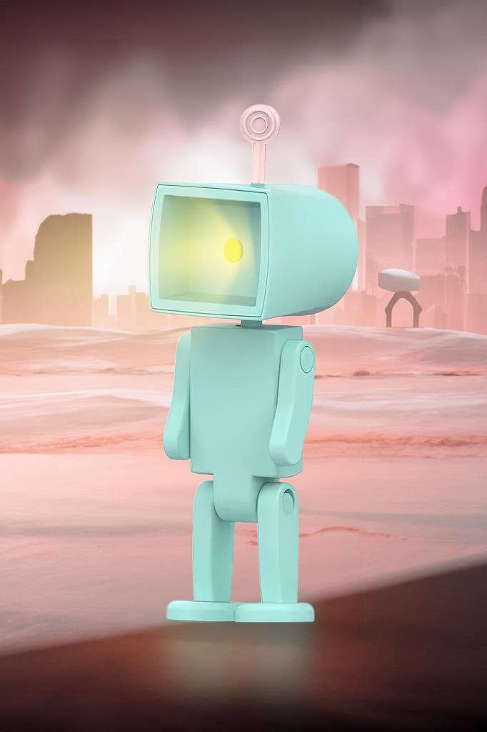 Çok Amaçlı Robot Şekilli Gece Lambası Mavi Kare