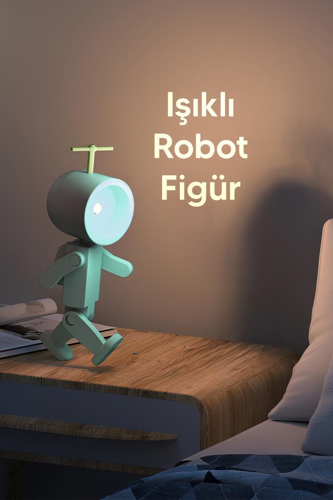 Çok Amaçlı Robot Şekilli Gece Lambası Mavi Yuvarlak