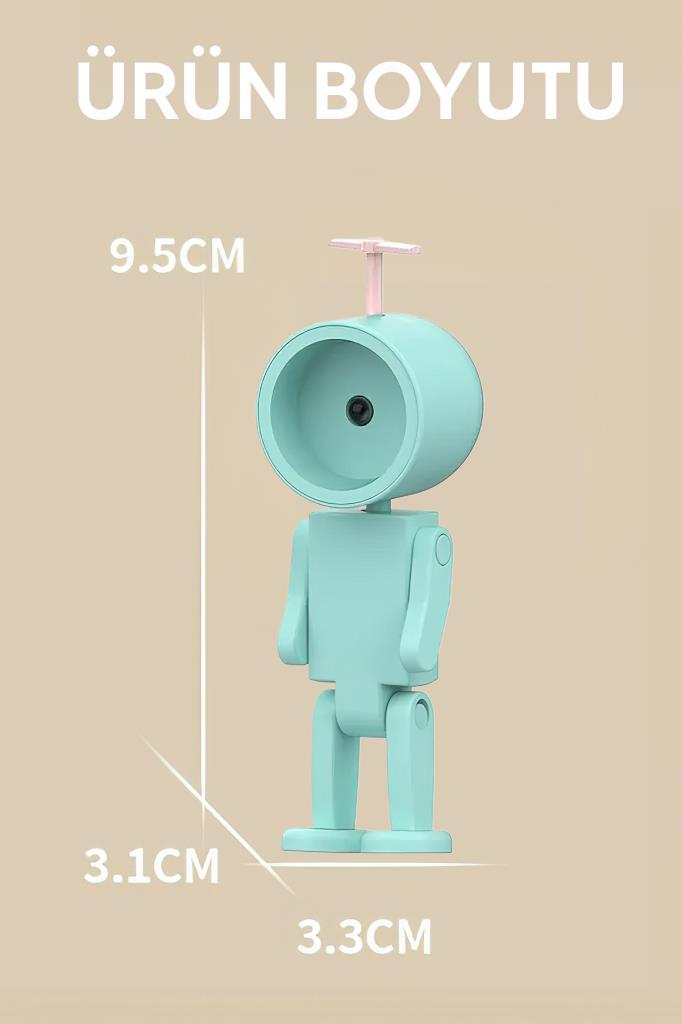 Çok Amaçlı Robot Şekilli Gece Lambası Mavi Yuvarlak