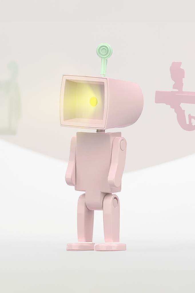 Çok Amaçlı Robot Şekilli Gece Lambası Pembe Kare