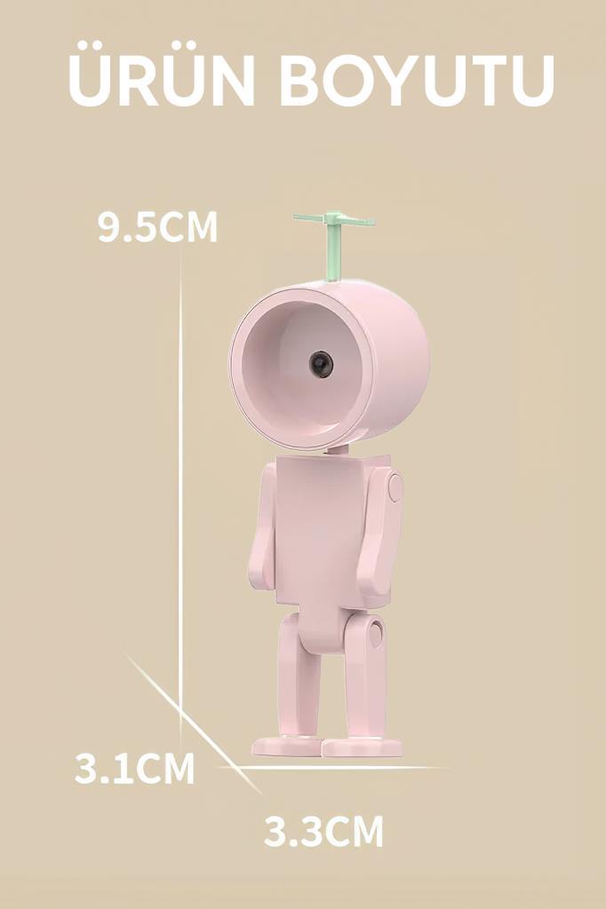 Çok Amaçlı Robot Şekilli Gece Lambası Pembe Yuvarlak
