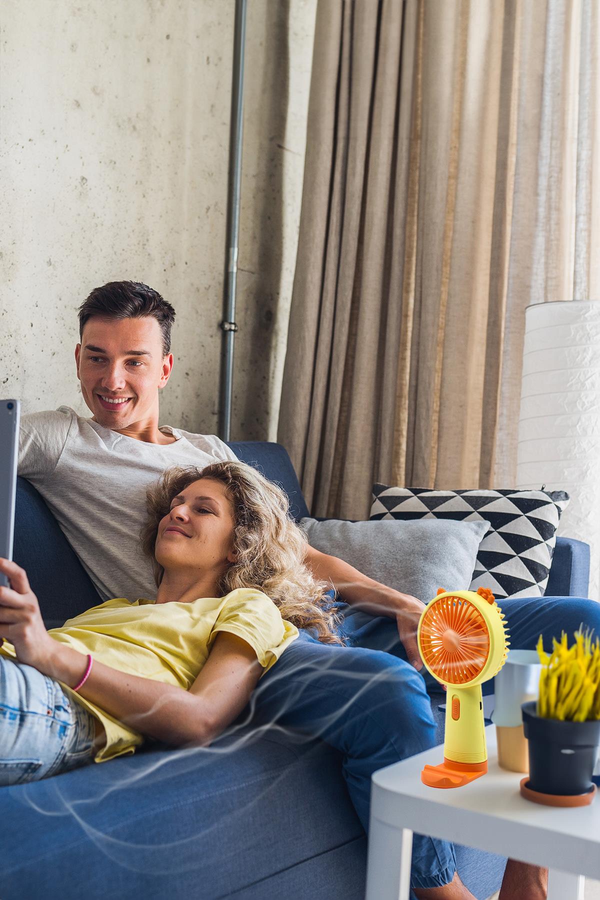 Şarjlı Masaüstü Vantilatörü El Fanı Sarı