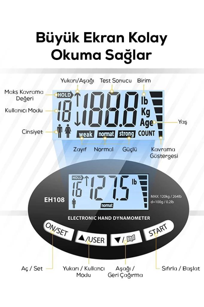 Dijital El Dinamometresi Kavrama Gücü Test Cihazı