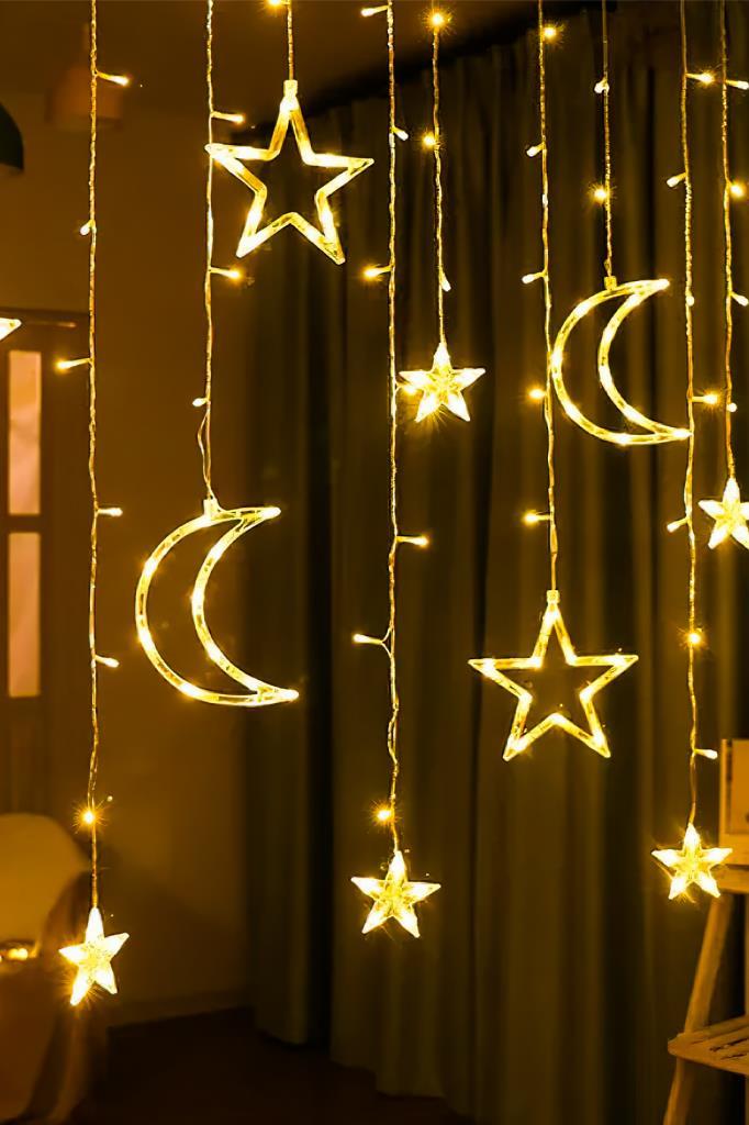 (KIRILABİLİR) DP-45 Gün Işığı 5 Metre Ay + Yıldız Şekilli Perde Led