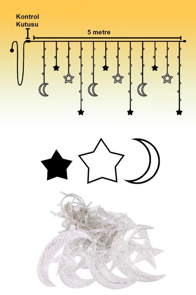 (KIRILABİLİR) DP-45 Gün Işığı 5 Metre Ay + Yıldız Şekilli Perde Led