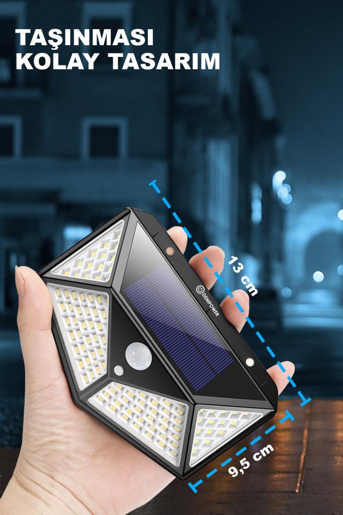DP-71 20 Adet 100 Ledli Hareket Sensörlü Güneş Enerjisiyle Çalışan Su Geçirmez Duvar Lambası