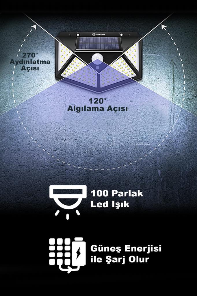 DP-71 20 Adet 100 Ledli Hareket Sensörlü Güneş Enerjisiyle Çalışan Su Geçirmez Duvar Lambası