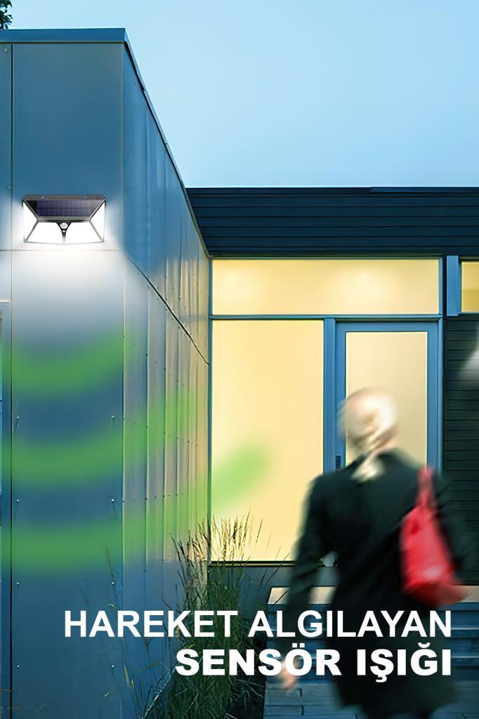 DP-71 20 Adet 100 Ledli Hareket Sensörlü Güneş Enerjisiyle Çalışan Su Geçirmez Duvar Lambası