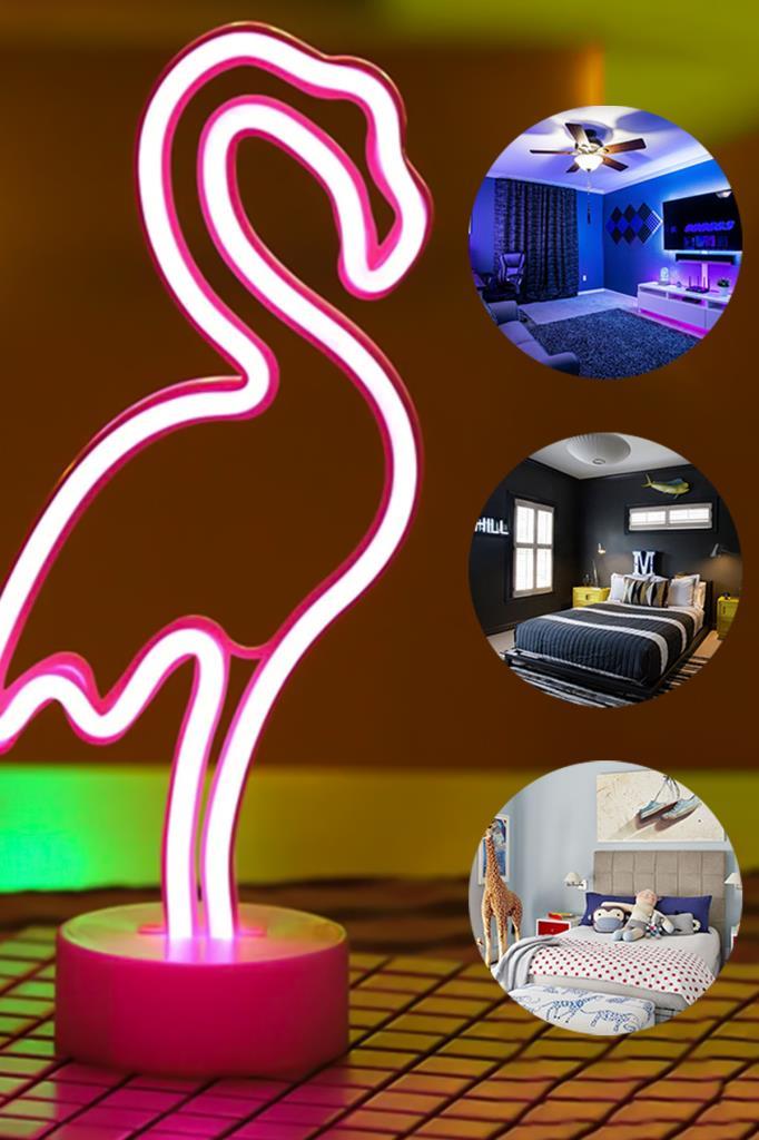(KIRILABİLİR) DP-87 Dekoratif Flamingo Neon Led Işıklı Gece Lambası
