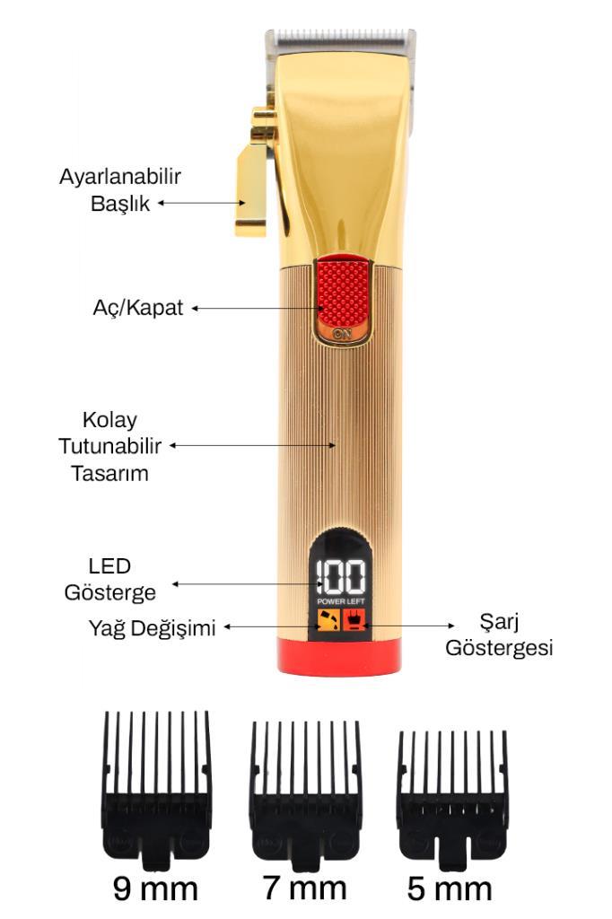 Gold Tasarımlı LCD Ekranlı Tıraş Makinesi