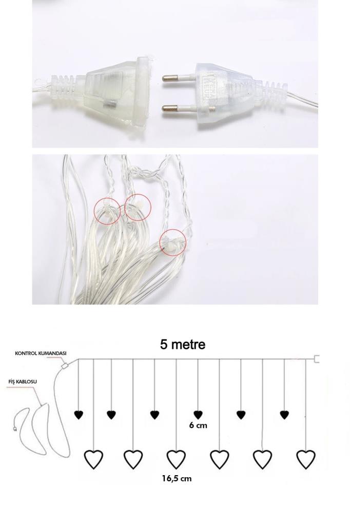 (KIRILABİLİR) Kalpli Perde Led Fişli Gün Işığı