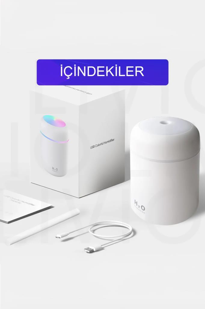 H2o Humidifier Hava-Oda- Araç Nemlendirici Led Işıklı Buhar Makinesi Beyaz