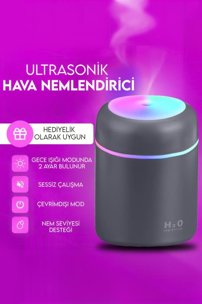 H2o Humidifier Hava-Oda- Araç Nemlendirici Led Işıklı Buhar Makinesi Gri