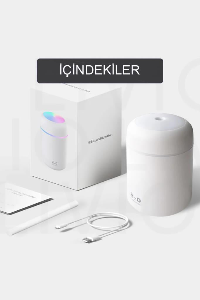 H2o Humidifier Hava-Oda- Araç Nemlendirici Led Işıklı Buhar Makinesi Gri