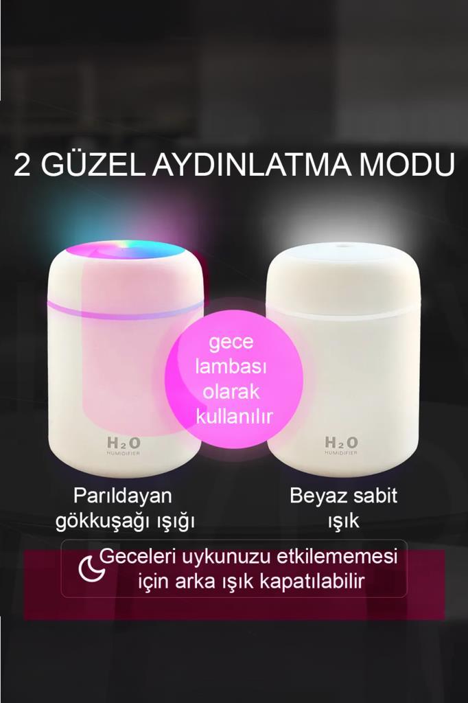 H2o Humidifier Hava-Oda- Araç Nemlendirici Led Işıklı Buhar Makinesi Pembe